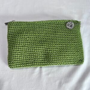THE SAK Chic Green crochet / woven Clutch Pouch Bag Zip Small Boho Preppy Modern